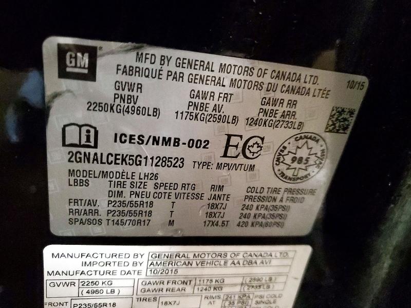 58415696 :رقم المزاد ، 2GNALCEK5G1128523 vin ، 2016 Chevrolet Equinox مزاد بيع