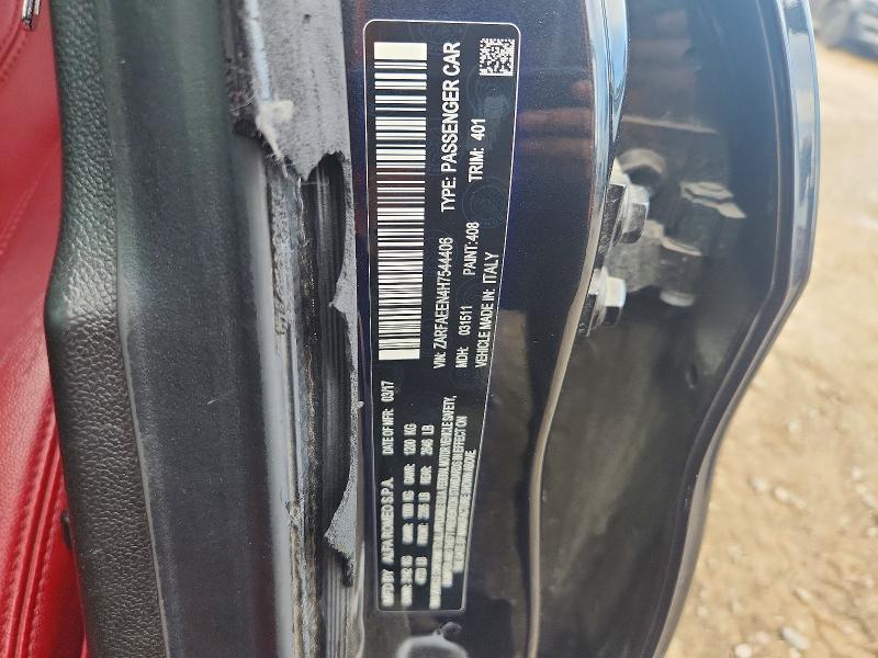 57572416 :رقم المزاد ، ZARFAEEN4H7544406 vin ، 2017 Alfa Romeo Giulia مزاد بيع