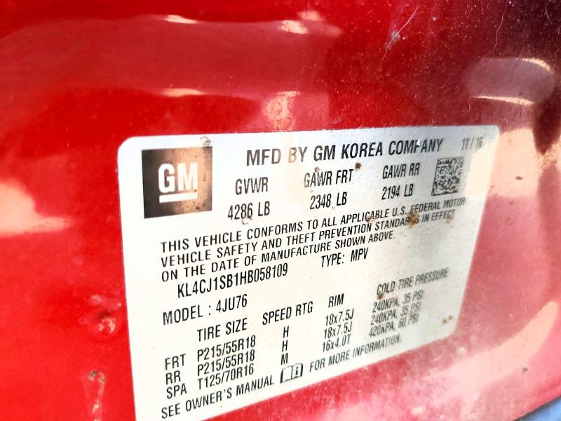 Продажа на аукционе авто 2017 Buick Encore, vin: KL4CJ1SB1HB058109, номер лота: 59537186