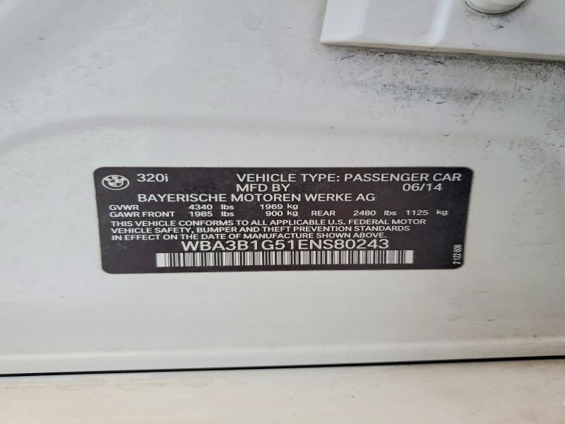 Aukcja sprzedaży 2014 Bmw 320, vin: WBA3B1G51ENS80243, numer aukcji: 55602056