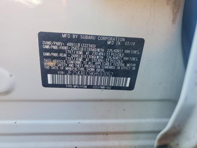 Aukcja sprzedaży 2019 Subaru Forester, vin: JF2SKAEC9KH593052, numer aukcji: 54920876