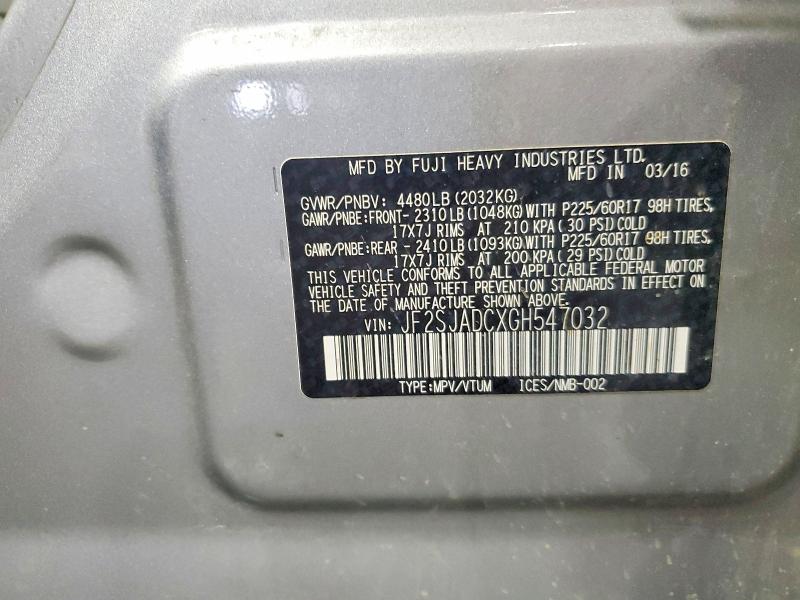 Продаж на аукціоні авто 2016 Subaru Forester, vin: JF2SJADCXGH547032, номер лоту: 59180816