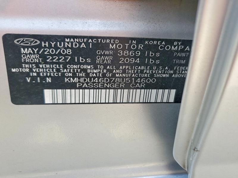 Продажа на аукционе авто 2008 Hyundai Elantra, vin: KMHDU46D78U514600, номер лота: 56806526