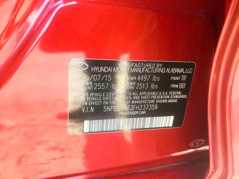 2015 Hyundai Sonata მანქანა იყიდება აუქციონზე, vin: 5NPE24AF3FH237359, აუქციონის ნომერი: 56983156