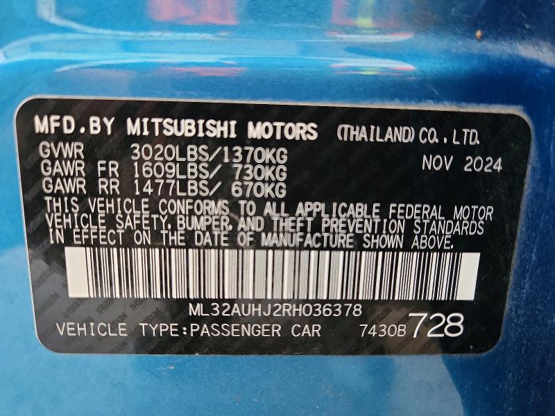 Продаж на аукціоні авто 2024 Mitsubishi Mirage, vin: ML32AUHJ2RH036378, номер лоту: 55564226