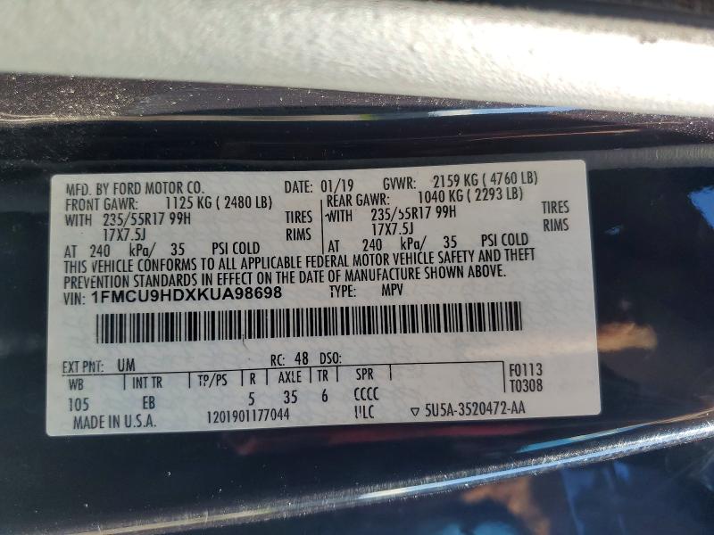 Продажа на аукционе авто 2019 Ford Escape, vin: 1FMCU9HDXKUA98698, номер лота: 58018646