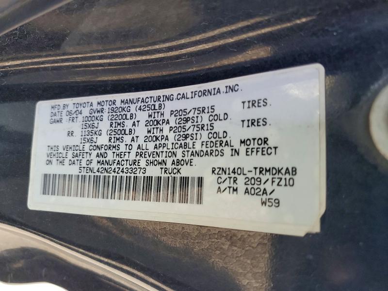 2004 Toyota Tacoma მანქანა იყიდება აუქციონზე, vin: 5TENL42N24Z433273, აუქციონის ნომერი: 55188216