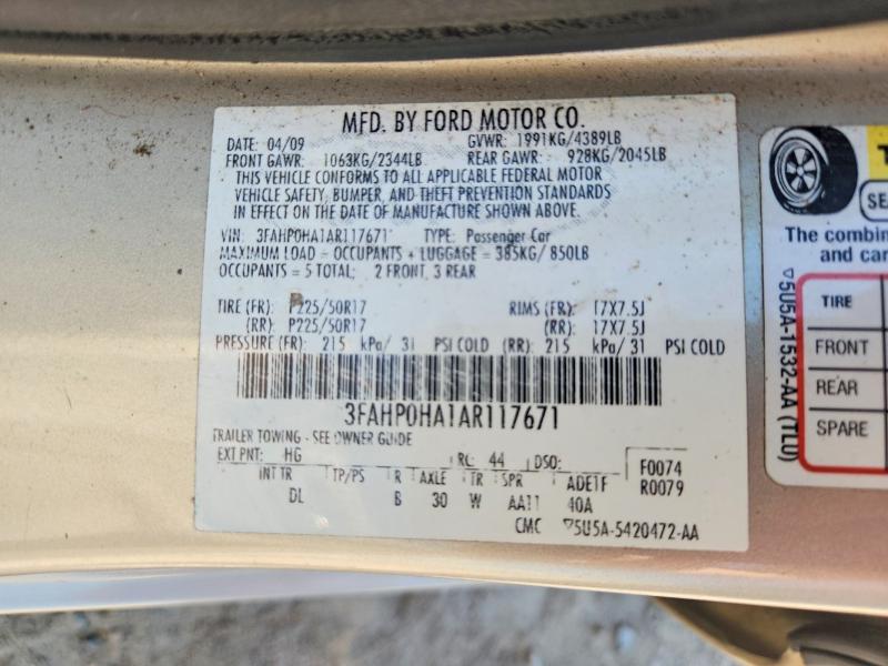 Aukcja sprzedaży 2010 Ford Fusion, vin: 3FAHP0HA1AR117671, numer aukcji: 55880386