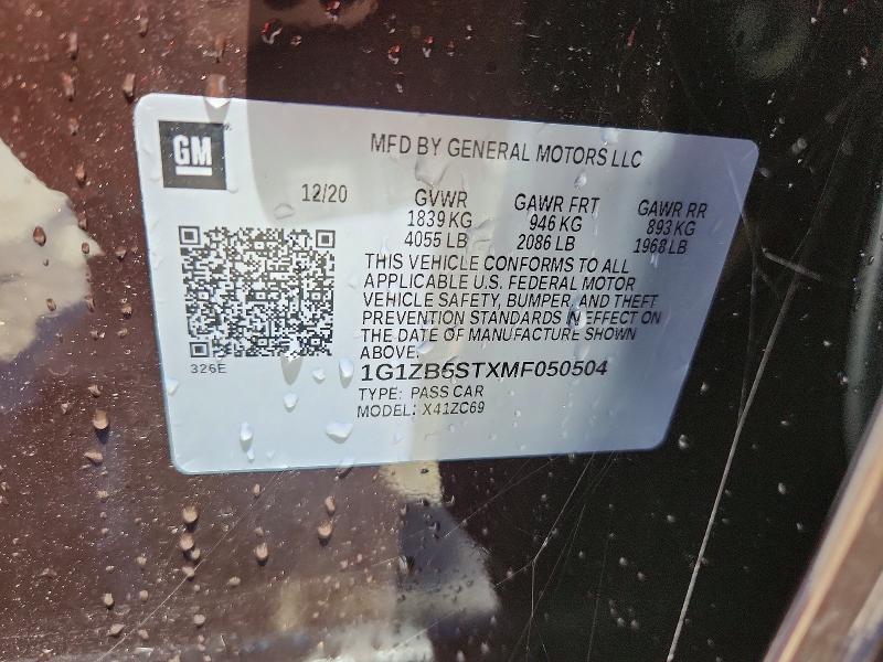Aukcja sprzedaży 2021 Chevrolet Malibu, vin: 1G1ZB5STXMF050504, numer aukcji: 56652706