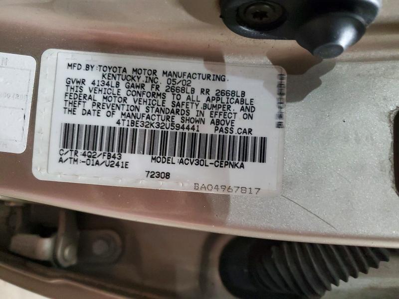 Продажа на аукционе авто 2002 Toyota Camry, vin: 4T1BE32K32U594441, номер лота: 57719706
