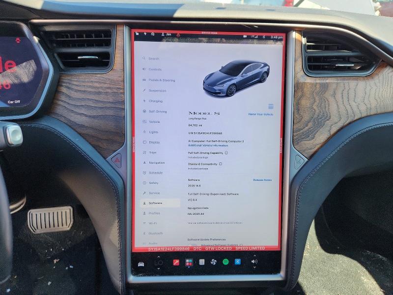 2020 Tesla Model S მანქანა იყიდება აუქციონზე, vin: 5YJSA1E24LF399846, აუქციონის ნომერი: 57915546