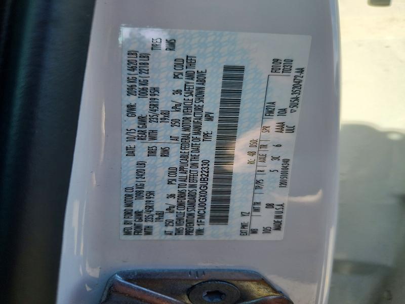 55913366 :رقم المزاد ، 1FMCU0GX0GUB22330 vin ، 2016 Ford Escape مزاد بيع