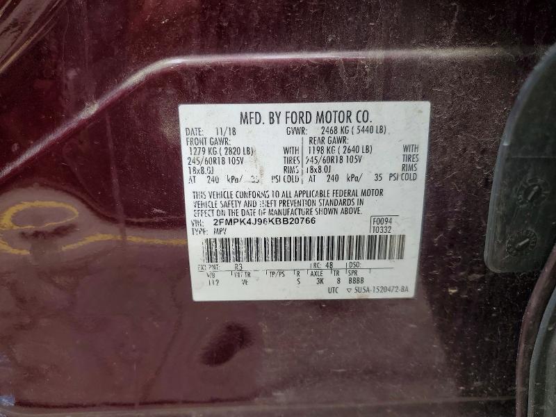 Aukcja sprzedaży 2019 Ford Edge, vin: 2FMPK4J96KBB20766, numer aukcji: 59111206