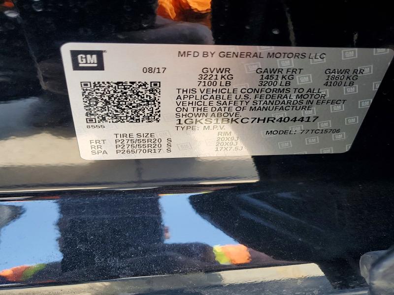 57338916 :رقم المزاد ، 1GKS1BKC7HR404417 vin ، 2017 Gmc Yukon مزاد بيع