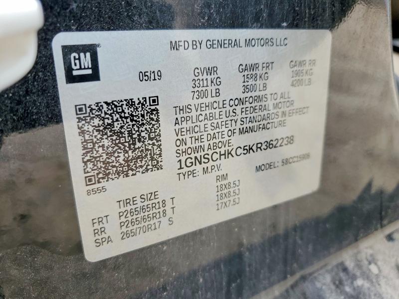 57900366 :رقم المزاد ، 1GNSCHKC5KR362238 vin ، 2019 Chevrolet Suburban مزاد بيع