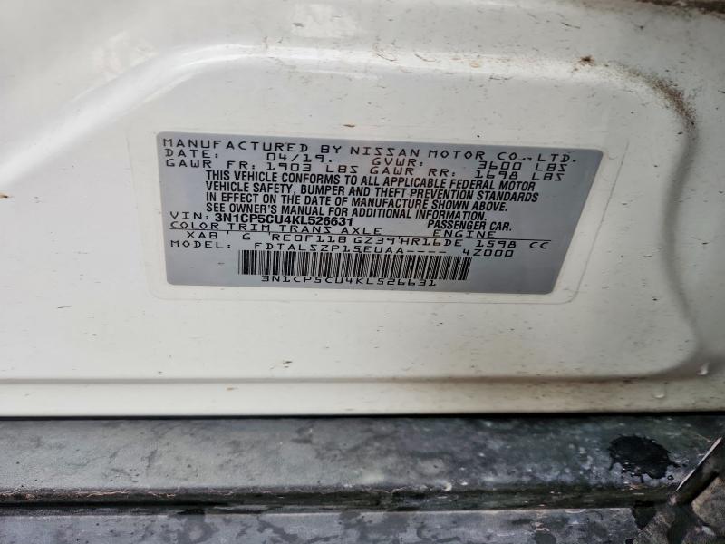 2019 Nissan Kicks მანქანა იყიდება აუქციონზე, vin: 3N1CP5CU4KL526631, აუქციონის ნომერი: 55947136