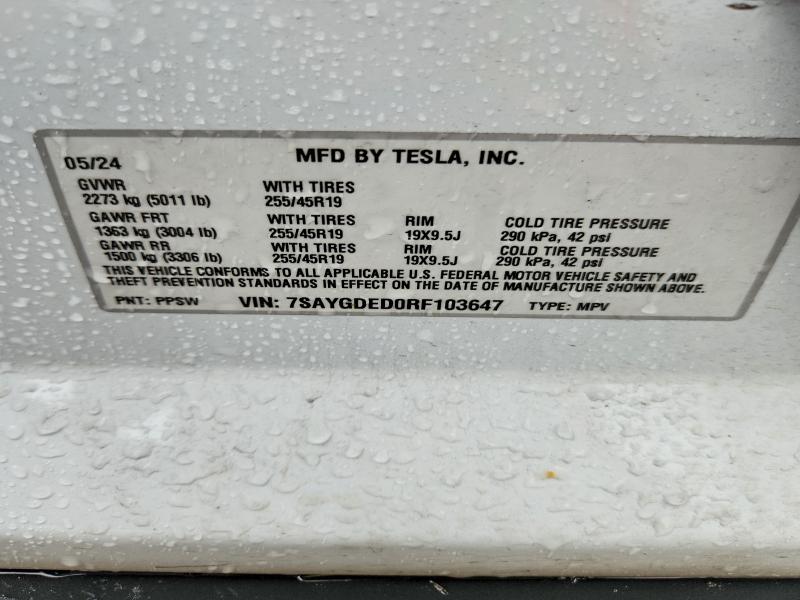 Aukcja sprzedaży 2024 Tesla Model Y, vin: 7SAYGDED0RF103647, numer aukcji: 57937356