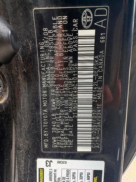 2009 Toyota Corolla მანქანა იყიდება აუქციონზე, vin: 2T1BU40E49C101156, აუქციონის ნომერი: 56290846