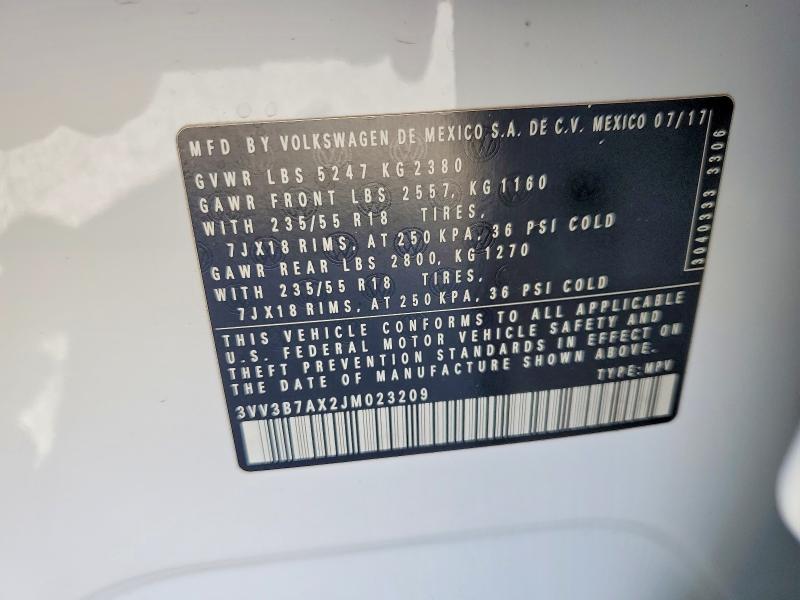 58015116 :رقم المزاد ، 3VV3B7AX2JM023209 vin ، 2018 Volkswagen Tiguan مزاد بيع