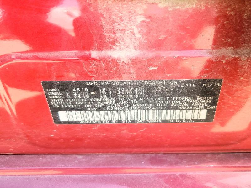 58513246 :رقم المزاد ، 4S3BNAB69K3024297 vin ، 2019 Subaru Legacy مزاد بيع