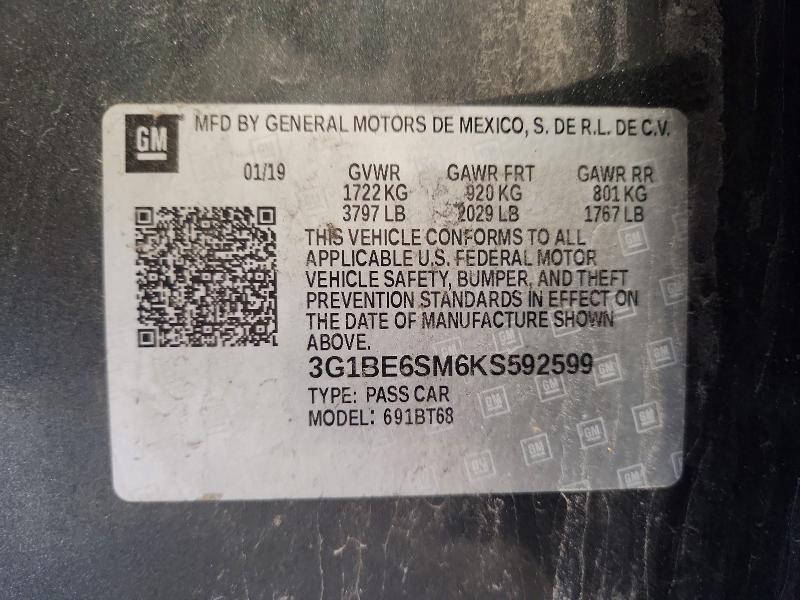 Aukcja sprzedaży 2019 Chevrolet Cruze, vin: 3G1BE6SM6KS592599, numer aukcji: 58592626