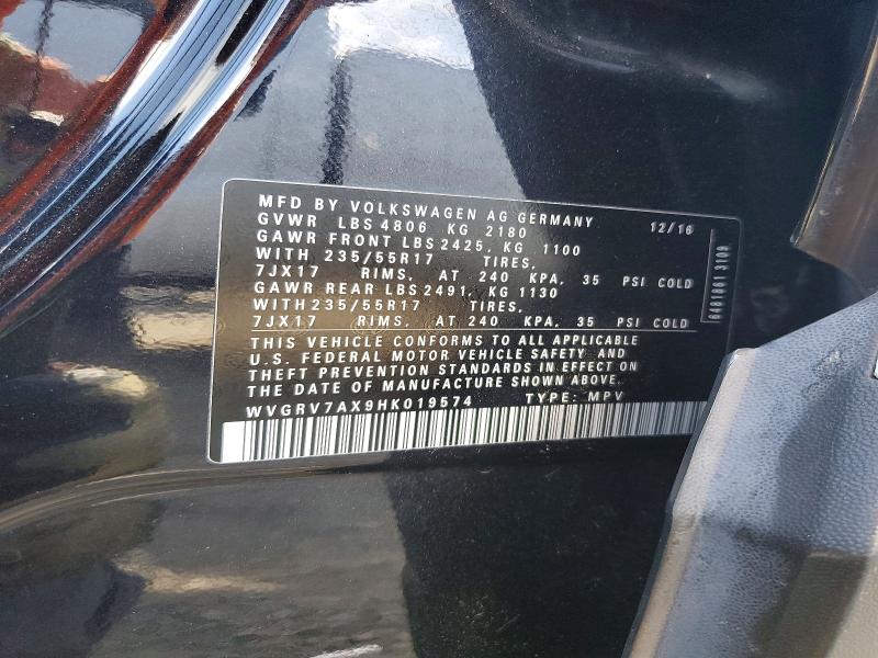 Aukcja sprzedaży 2017 Volkswagen Tiguan, vin: WVGRV7AX9HK019574, numer aukcji: 56296016