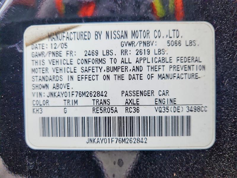 2006 Infiniti M35 მანქანა იყიდება აუქციონზე, vin: JNKAY01F76M262842, აუქციონის ნომერი: 58257696