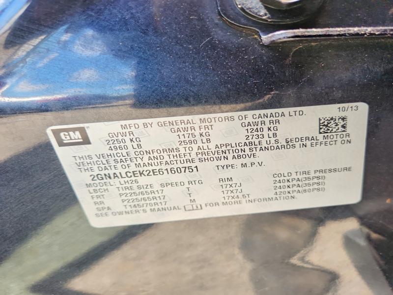 Aukcja sprzedaży 2014 Chevrolet Equinox, vin: 2GNALCEK2E6160751, numer aukcji: 57169616