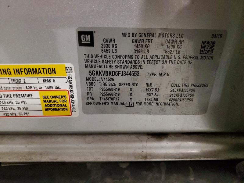 2015 Buick Enclave მანქანა იყიდება აუქციონზე, vin: 5GAKVBKD6FJ344653, აუქციონის ნომერი: 57110346
