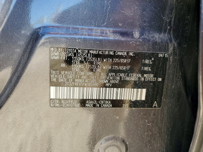 2015 Toyota Rav4 მანქანა იყიდება აუქციონზე, vin: 2T3ZFREV5FW185990, აუქციონის ნომერი: 55715696