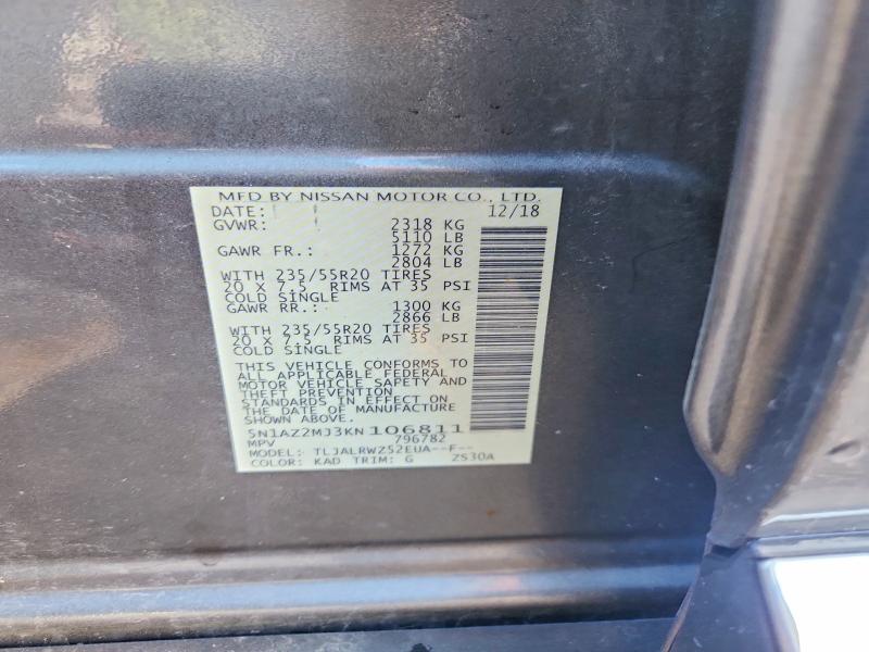 Aukcja sprzedaży 2019 Nissan Murano, vin: 5N1AZ2MJ3KN106811, numer aukcji: 57016776