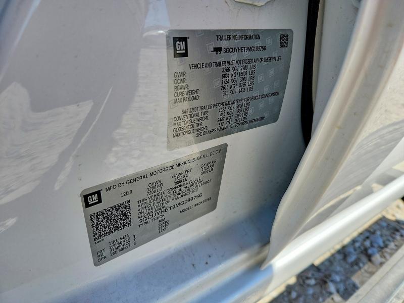 2021 Chevrolet Silverado მანქანა იყიდება აუქციონზე, vin: 3GCUYHET9MG199756, აუქციონის ნომერი: 56992206