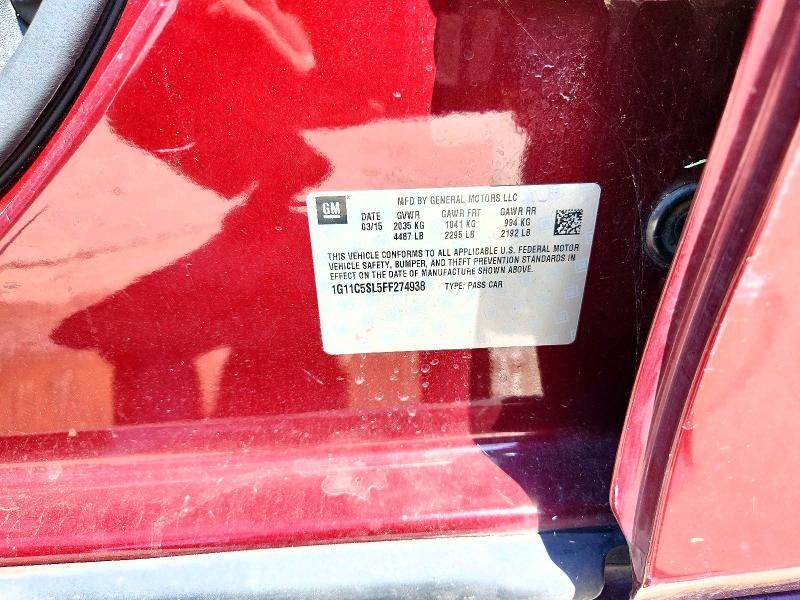 Aukcja sprzedaży 2015 Chevrolet Malibu, vin: 1G11C5SL5FF274938, numer aukcji: 56522456