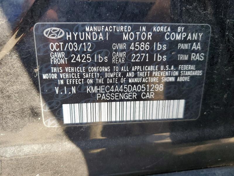 2013 Hyundai Sonata მანქანა იყიდება აუქციონზე, vin: KMHEC4A45DA051298, აუქციონის ნომერი: 58226146
