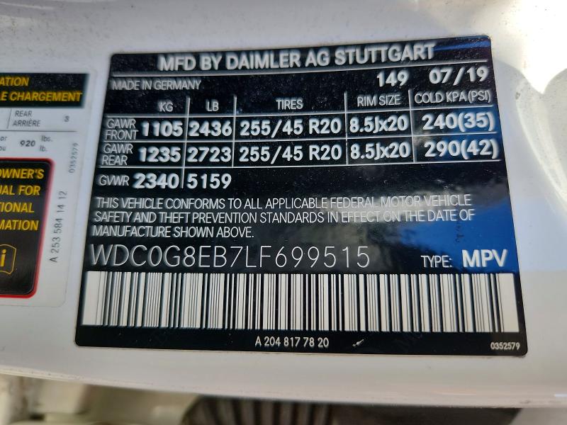 Aukcja sprzedaży 2020 Mercedes-benz Glc, vin: WDC0G8EB7LF699515, numer aukcji: 57503346