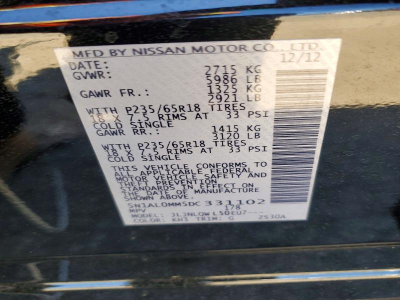 2013 Infiniti Jx35 მანქანა იყიდება აუქციონზე, vin: 5N1AL0MM5DC331102, აუქციონის ნომერი: 56003266