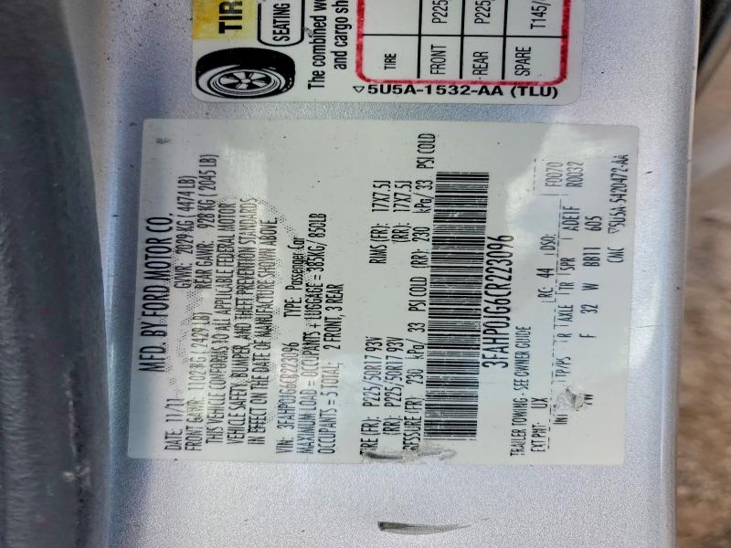 Aukcja sprzedaży 2012 Ford Fusion, vin: 3FAHP0JG6CR223096, numer aukcji: 57044536