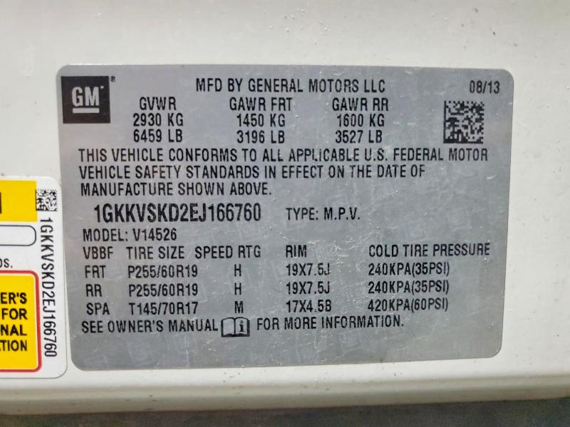 57626306 :رقم المزاد ، 1GKKVSKD2EJ166760 vin ، 2014 Gmc Acadia مزاد بيع
