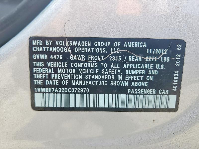 Aukcja sprzedaży 2013 Volkswagen Passat, vin: 1VWBH7A32DC072970, numer aukcji: 57735786