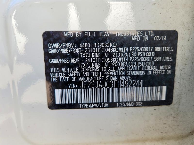 Продаж на аукціоні авто 2015 Subaru Forester, vin: JF2SJADC3FH492244, номер лоту: 57054386