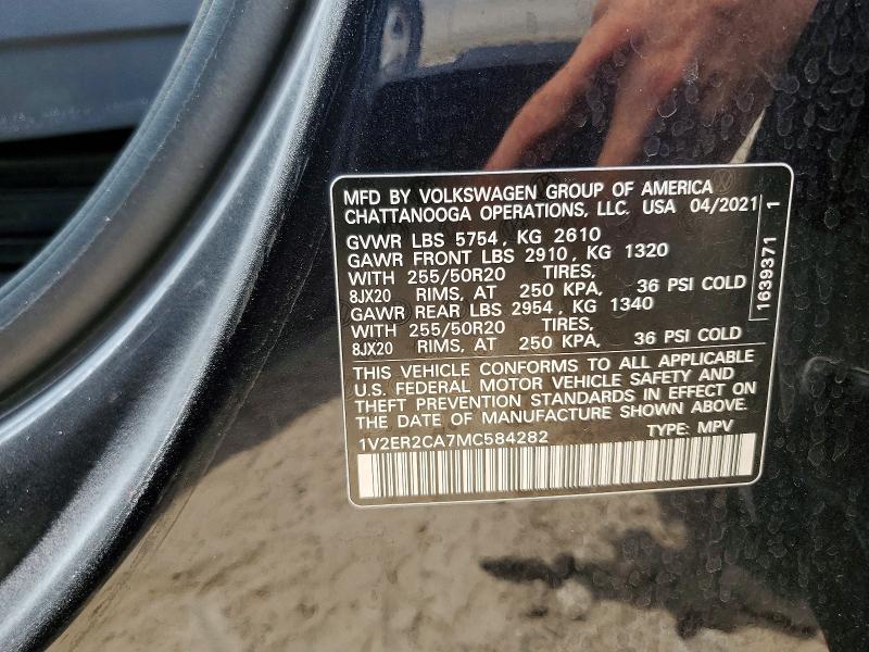 2021 Volkswagen Atlas მანქანა იყიდება აუქციონზე, vin: 1V2ER2CA7MC584282, აუქციონის ნომერი: 58471746