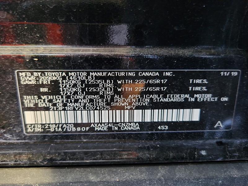 Продаж на аукціоні авто 2020 Toyota Rav4, vin: 2T3P1RFV2LC074525, номер лоту: 55872026