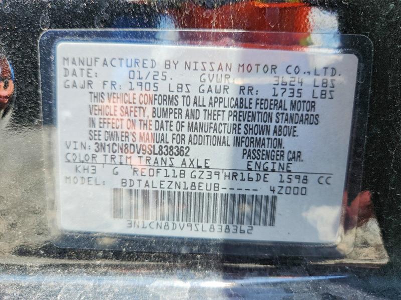 2025 Nissan Versa მანქანა იყიდება აუქციონზე, vin: 3N1CN8DV9SL838362, აუქციონის ნომერი: 57827666