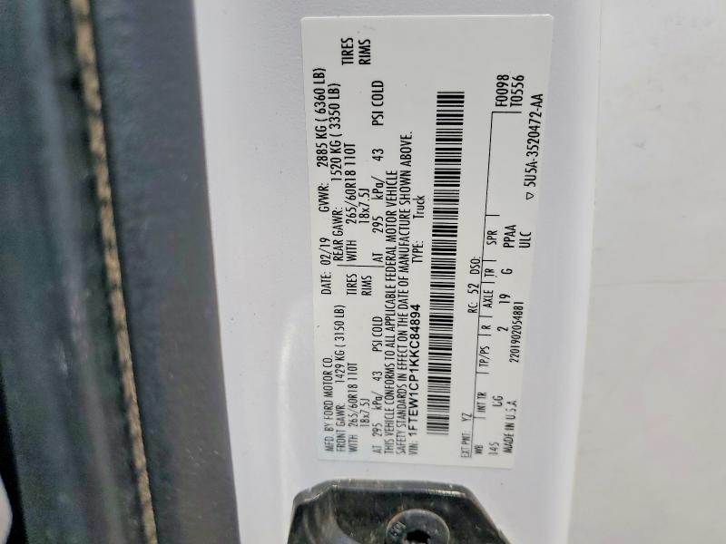 Продаж на аукціоні авто 2019 Ford F150, vin: 1FTEW1CP1KKC84894, номер лоту: 55884286