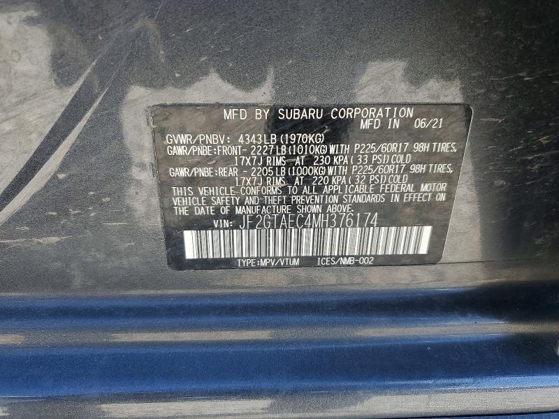 Aukcja sprzedaży 2021 Subaru Crosstrek, vin: JF2GTAEC4MH376174, numer aukcji: 57355916