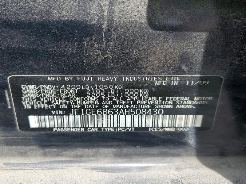 2010 Subaru Impreza მანქანა იყიდება აუქციონზე, vin: JF1GE6B63AH508430, აუქციონის ნომერი: 58394986