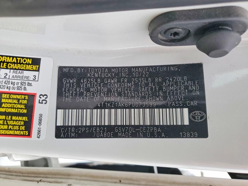2023 Toyota Camry მანქანა იყიდება აუქციონზე, vin: 4T1KZ1AK6PU073599, აუქციონის ნომერი: 57672626