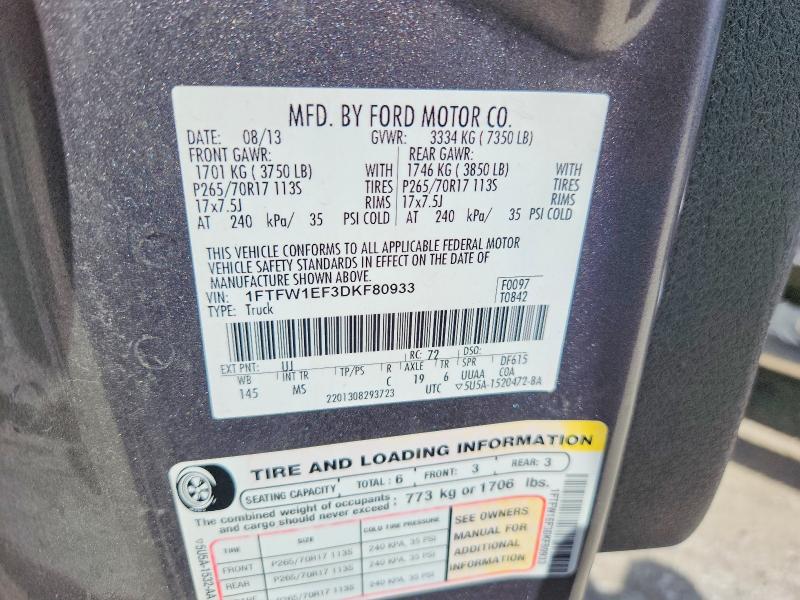 Aukcja sprzedaży 2013 Ford F150, vin: 1FTFW1EF3DKF80933, numer aukcji: 57398386