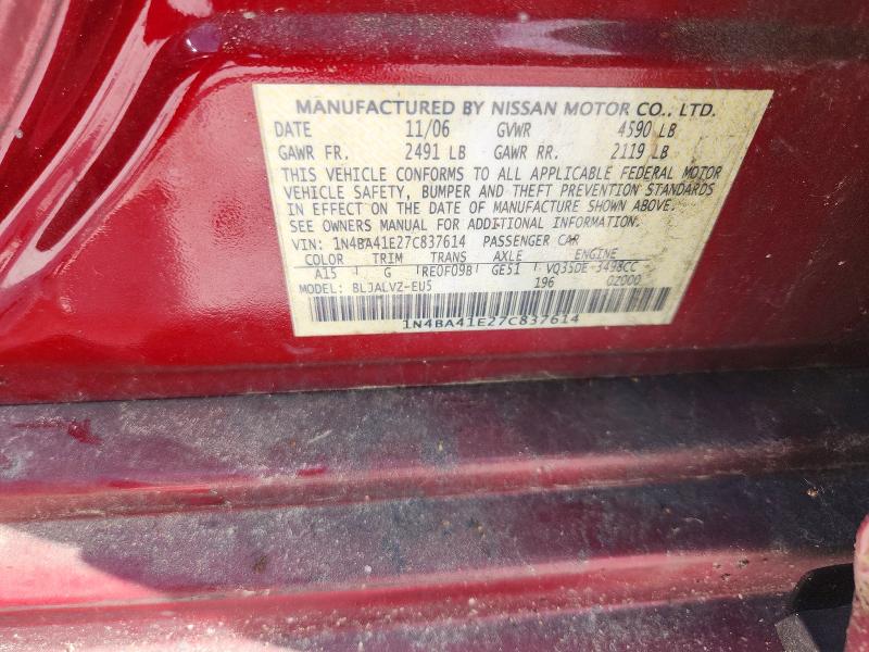 Продаж на аукціоні авто 2007 Nissan Maxima, vin: 1N4BA41E27C837614, номер лоту: 56427206