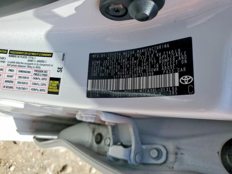 Продажа на аукционе авто 2024 Toyota Corolla, vin: 5YFB4MDEXRP135998, номер лота: 55342876